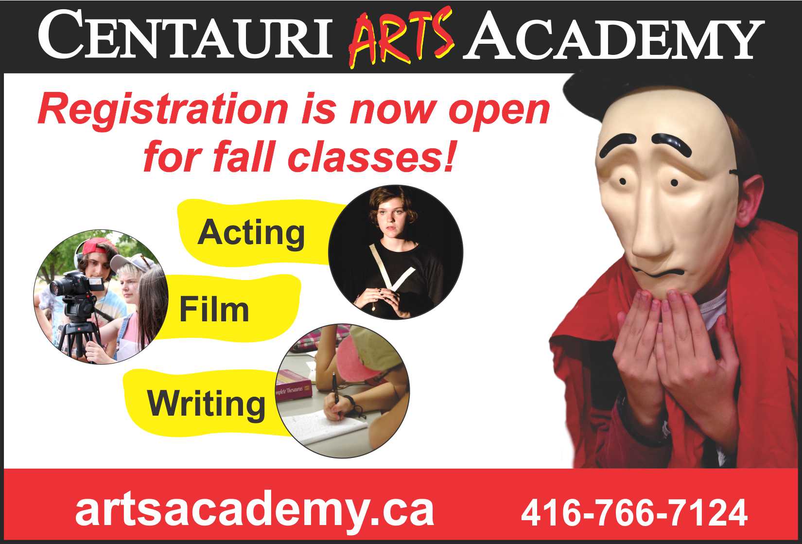 Ad for fall classes at the Arts Academy